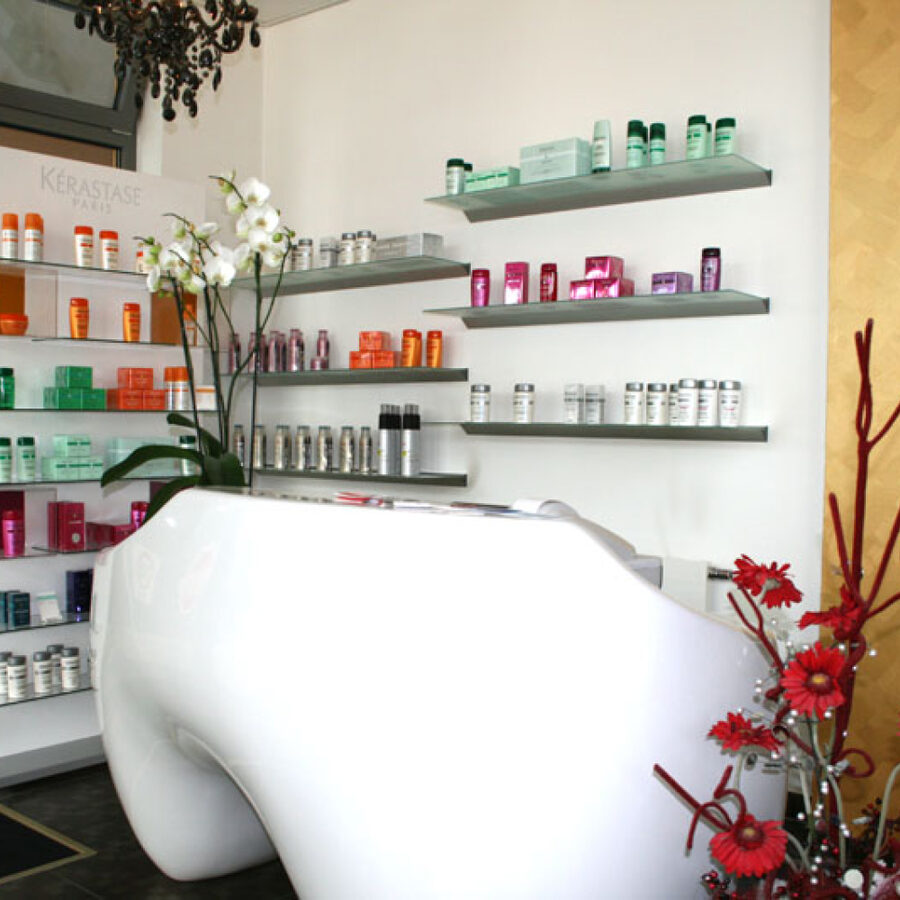 Product shelf with orchid and flowers